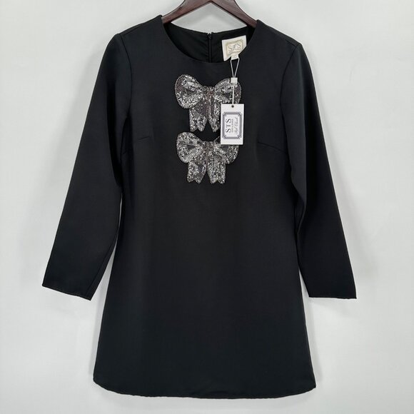 Sail to Sable x Style Charade Black Bow Front Dress with Silver Sequins size M - Picture 1 of 10